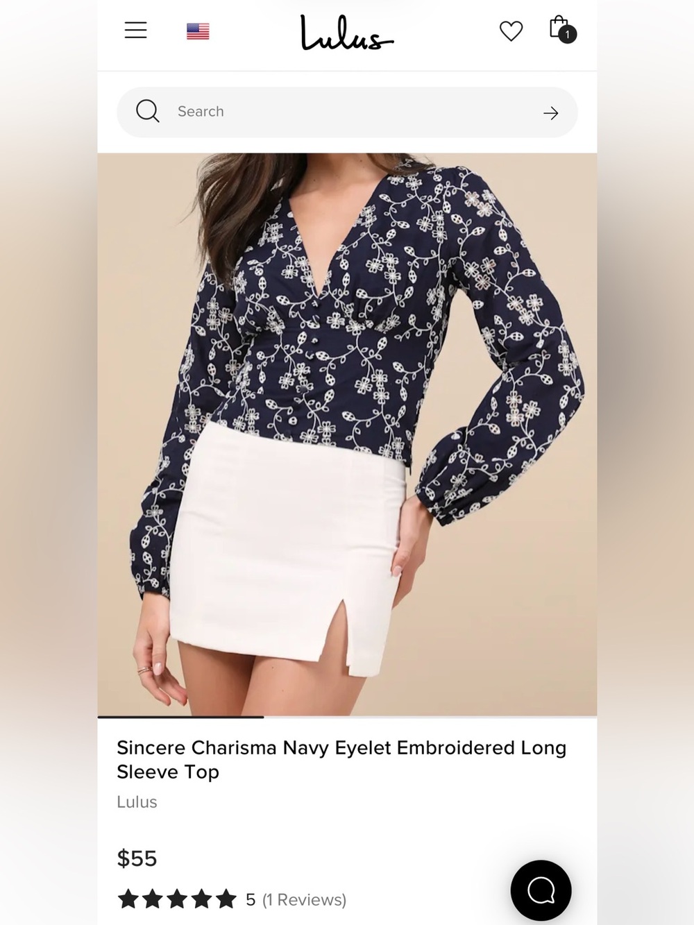 Lulu’s Navy Eyelet Embroidered V-Neck Long Sleeve Top
